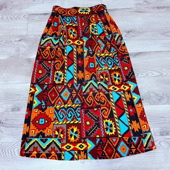 Doncaster Geometric ALine Skirt Size 8 Patchwork VTG Southwest Style Ethnic Boho - Picture 11 of 12
